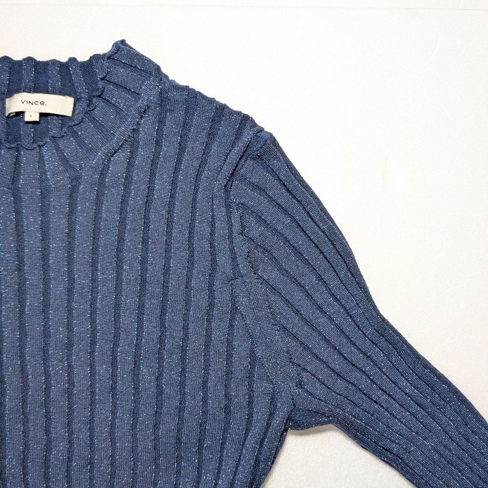 Vince Wool Ribbed Mock Neck Sweater in Blue - Picture 7 of 13